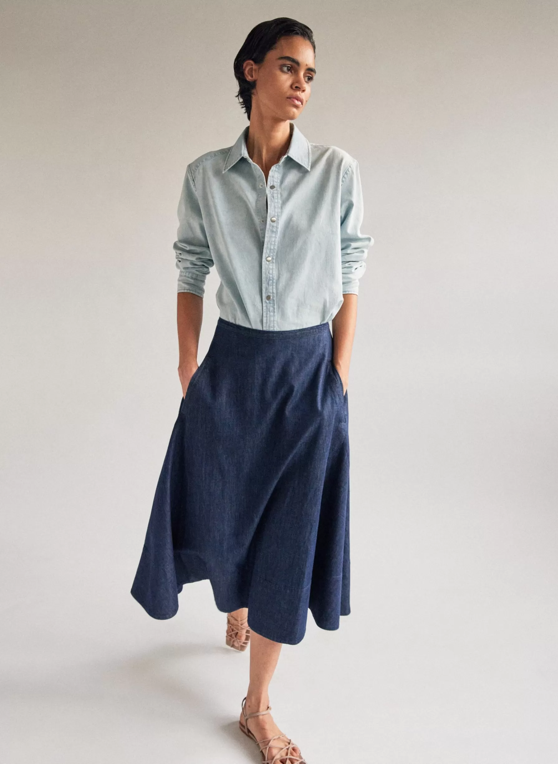 Tibi Summer Denim Circle Skirt Indigo Shop