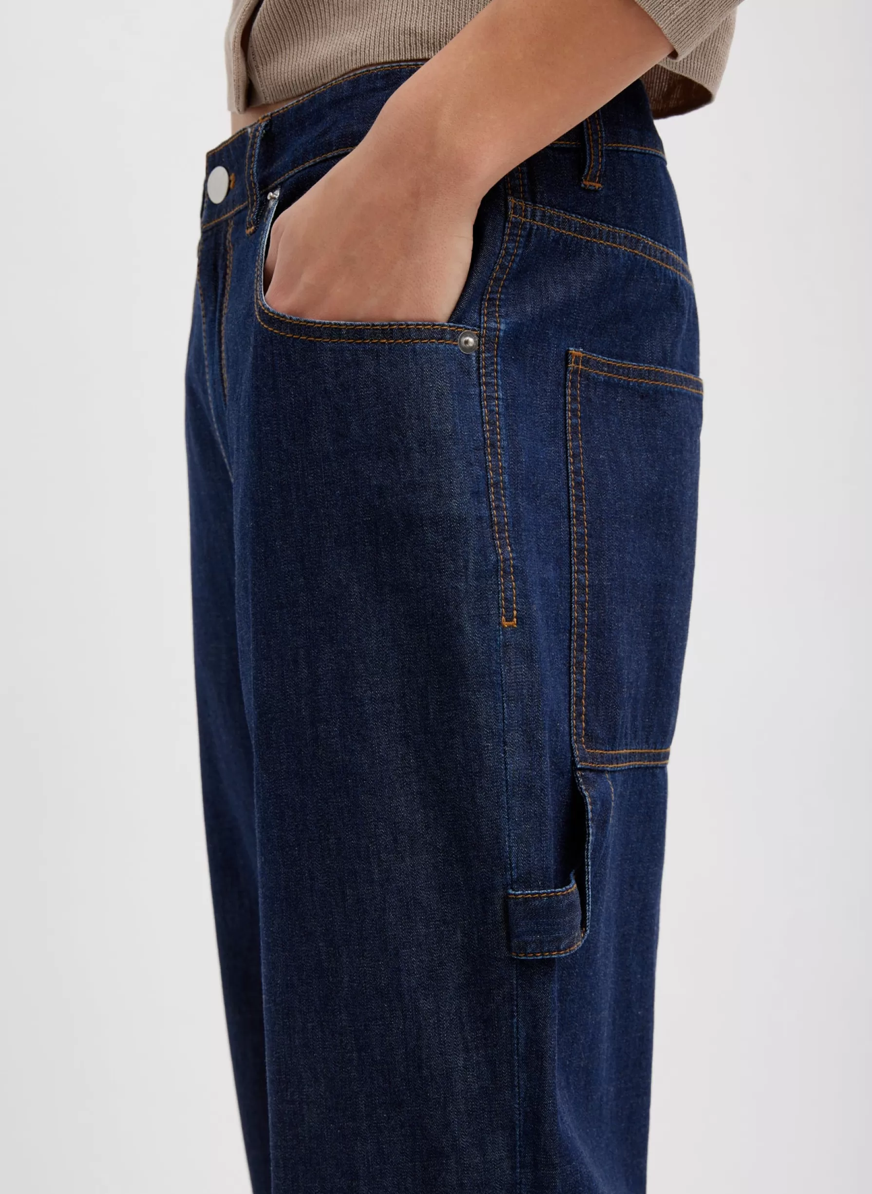 Tibi Summer Denim Cropped Slouchy Cargo Jean Indigo New