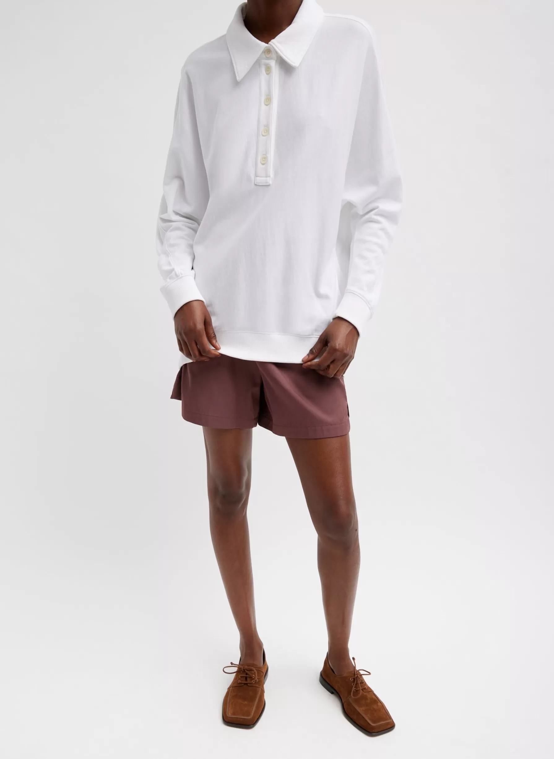 Tibi Summer Sweatshirting Polo Collar Sweatshirt White Sale