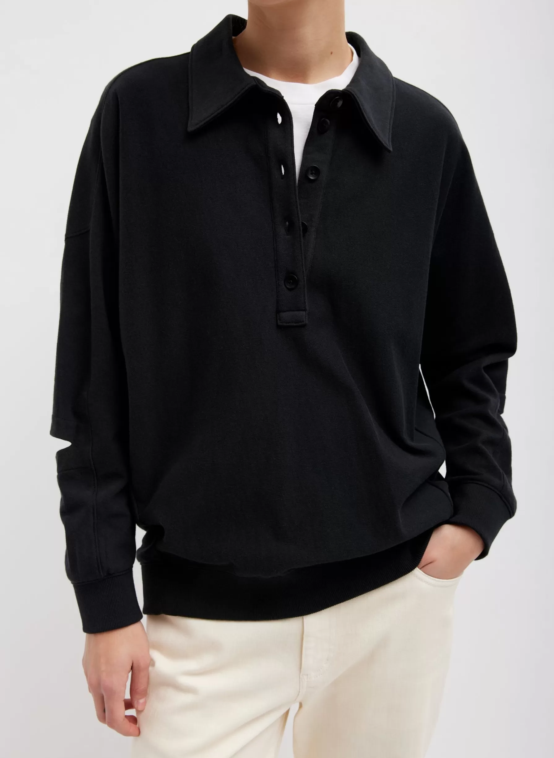 Tibi Summer Sweatshirting Polo Collar Sweatshirt Black Discount