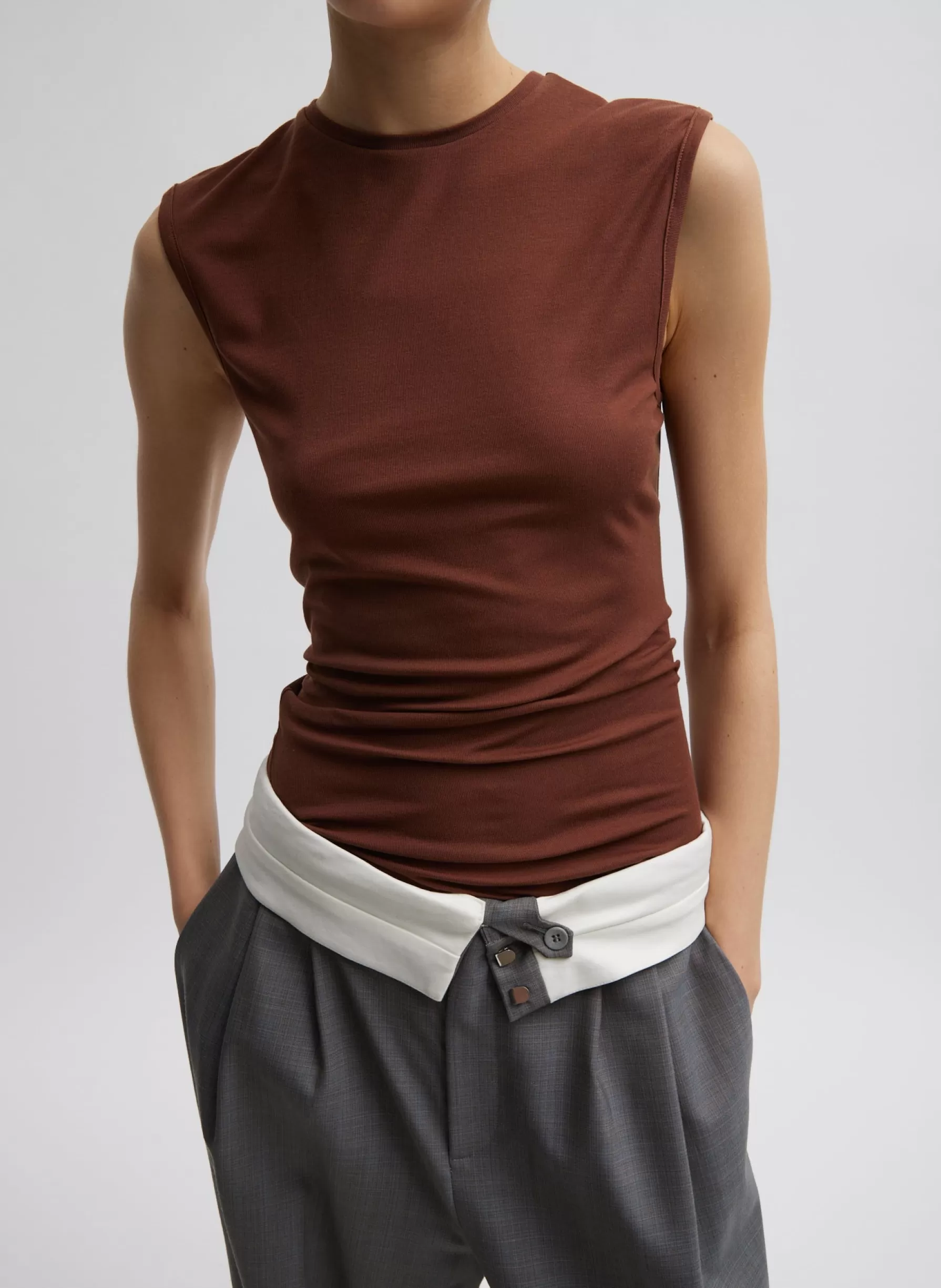 Tibi Tencel Knit Twisted Seam Tank Brown Fashion