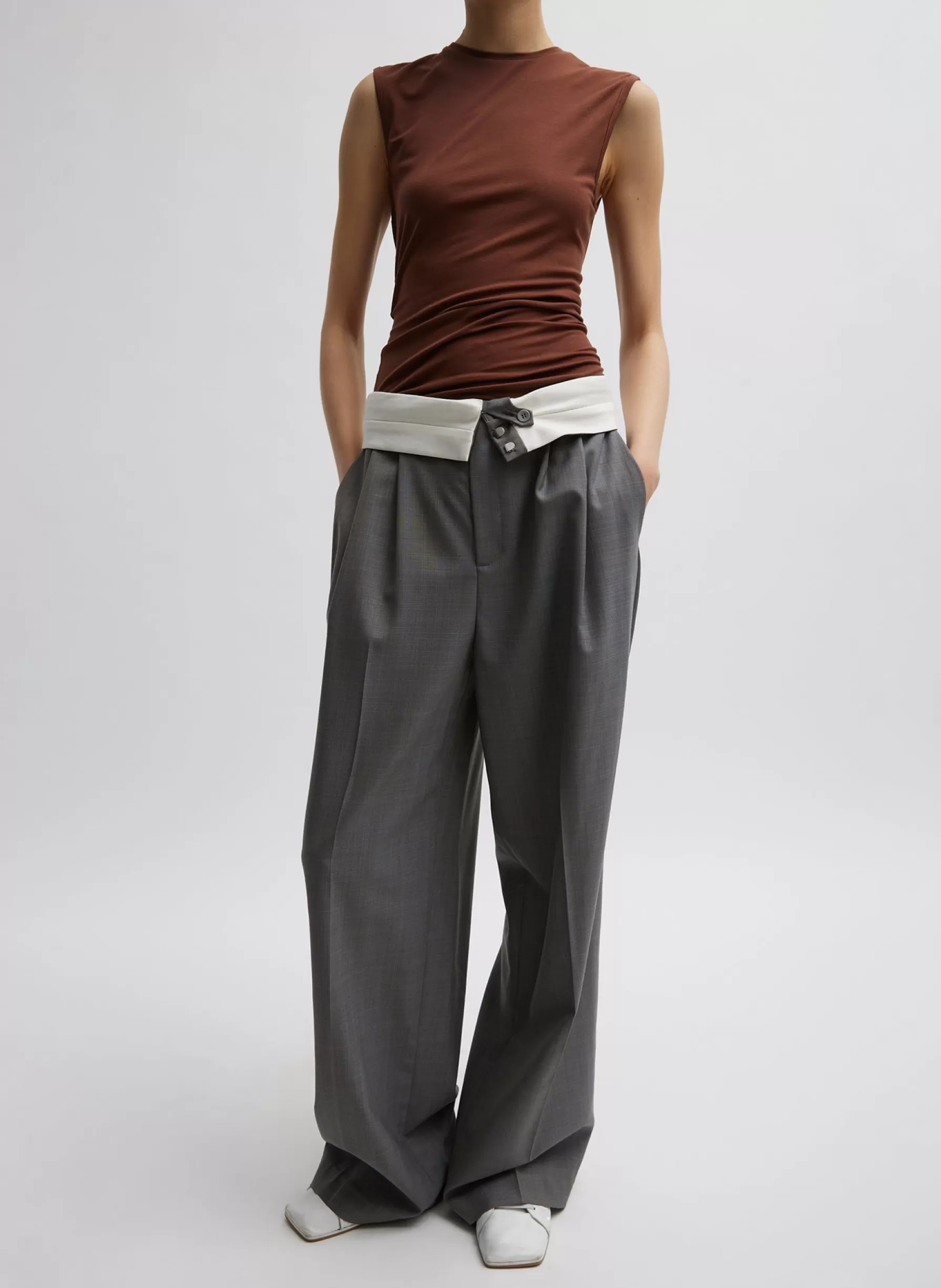 Tibi Tencel Knit Twisted Seam Tank Brown Fashion