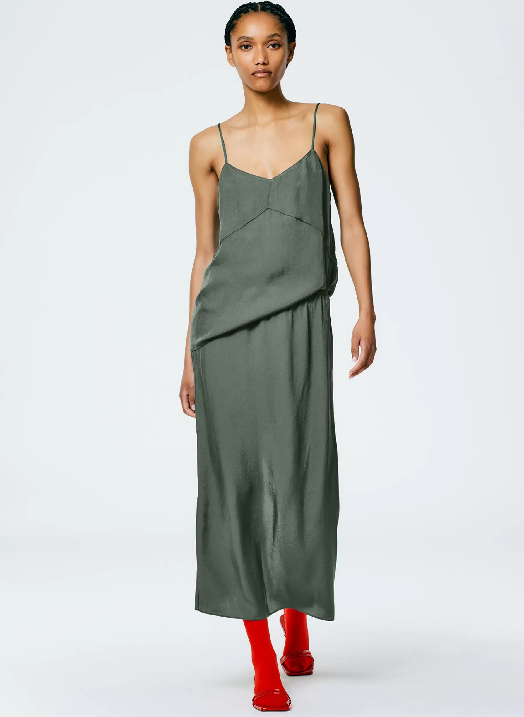 Tibi The Slip Skirt Grey Pine Fashion