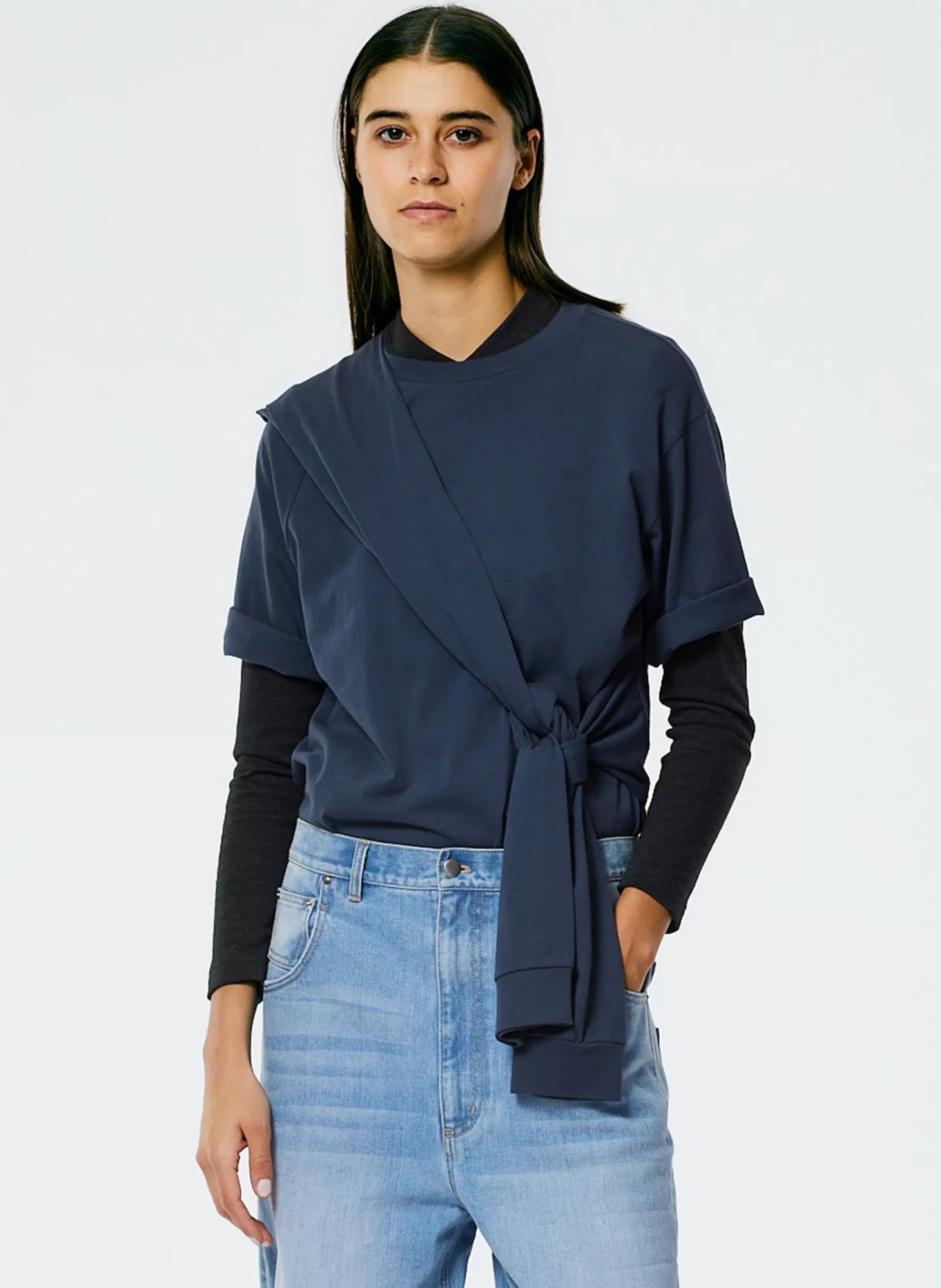 Tibi Tie T-Shirt Navy Fog Clearance