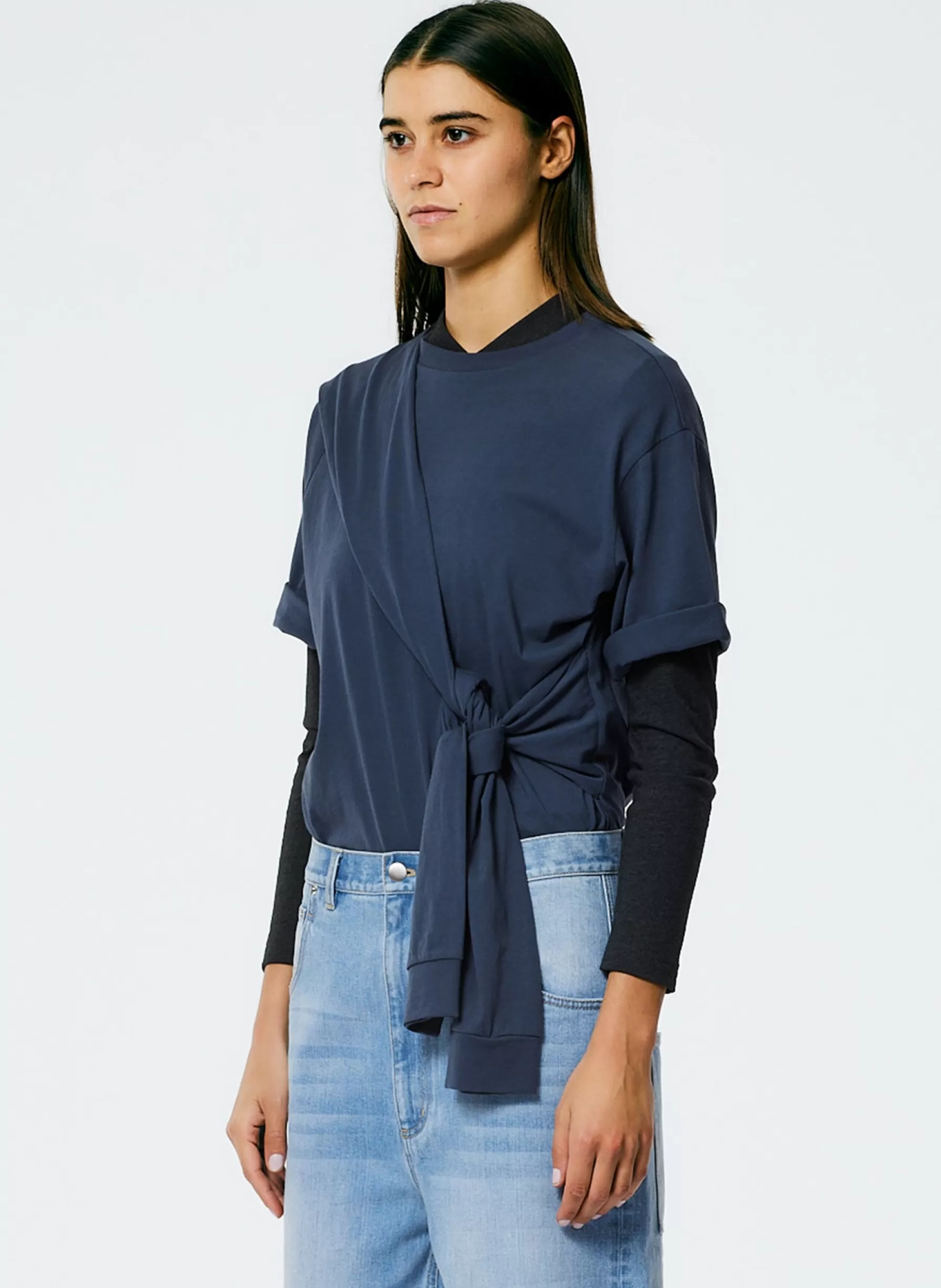 Tibi Tie T-Shirt Navy Fog Clearance