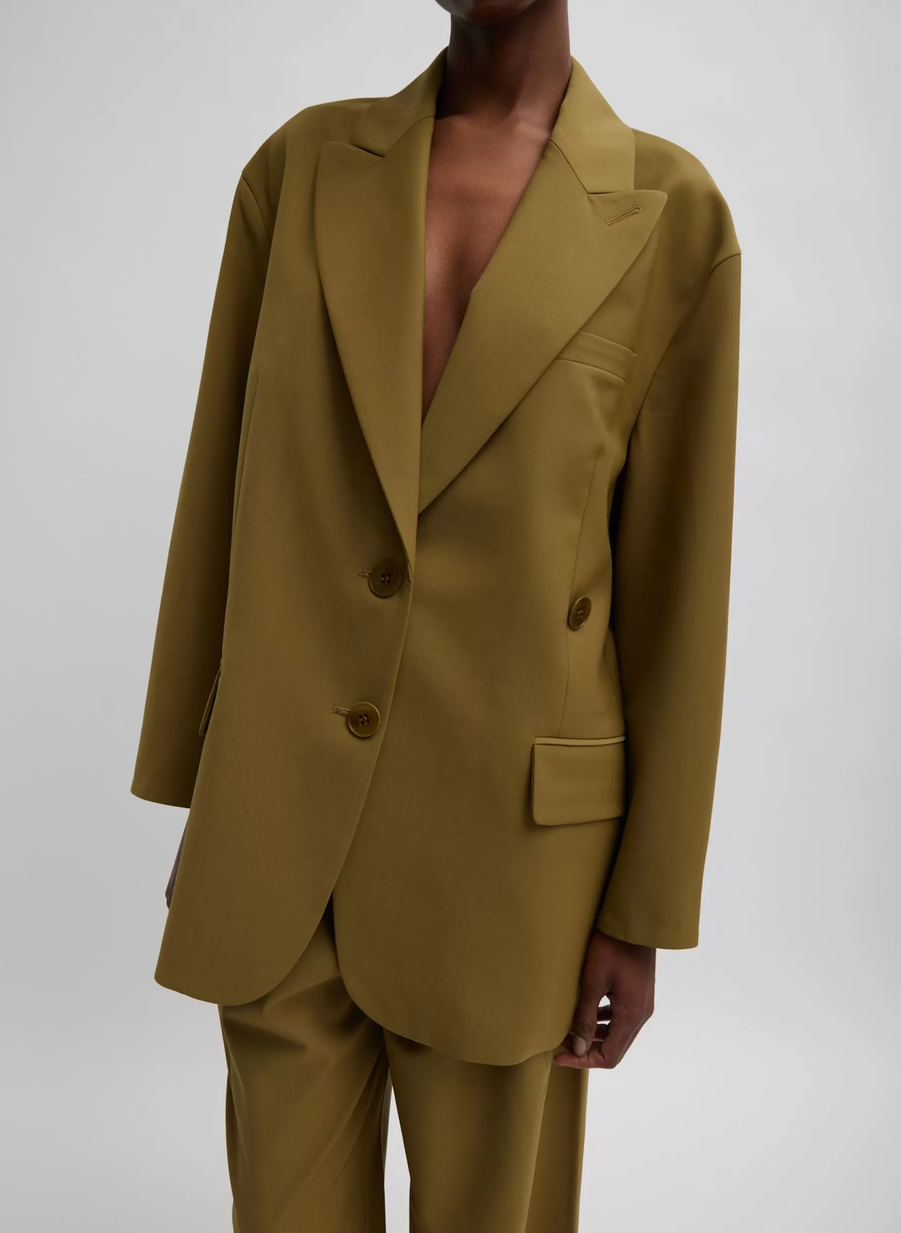 Tibi Tropical Wool Liam Blazer Dark Hazel Sale