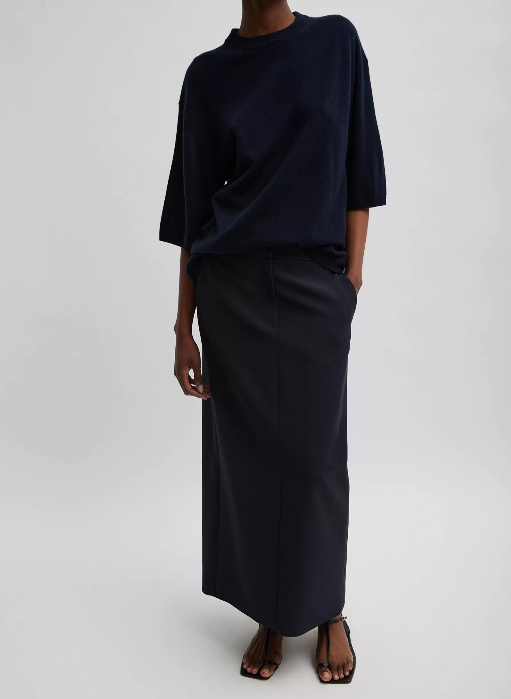 Tibi Tropical Wool Maxi Trouser Skirt Navy Best