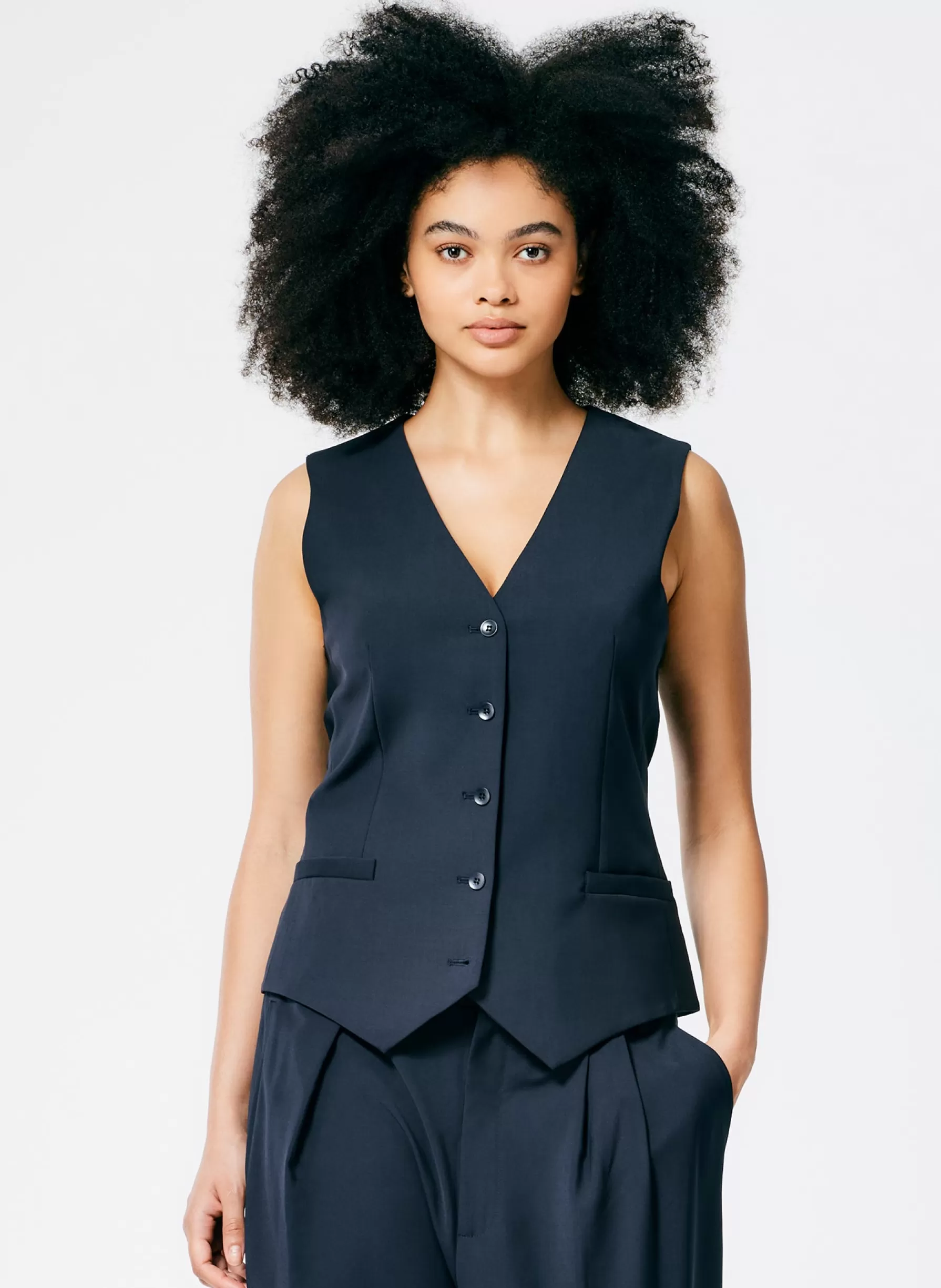 Tibi Tropical Wool Vest Navy Hot