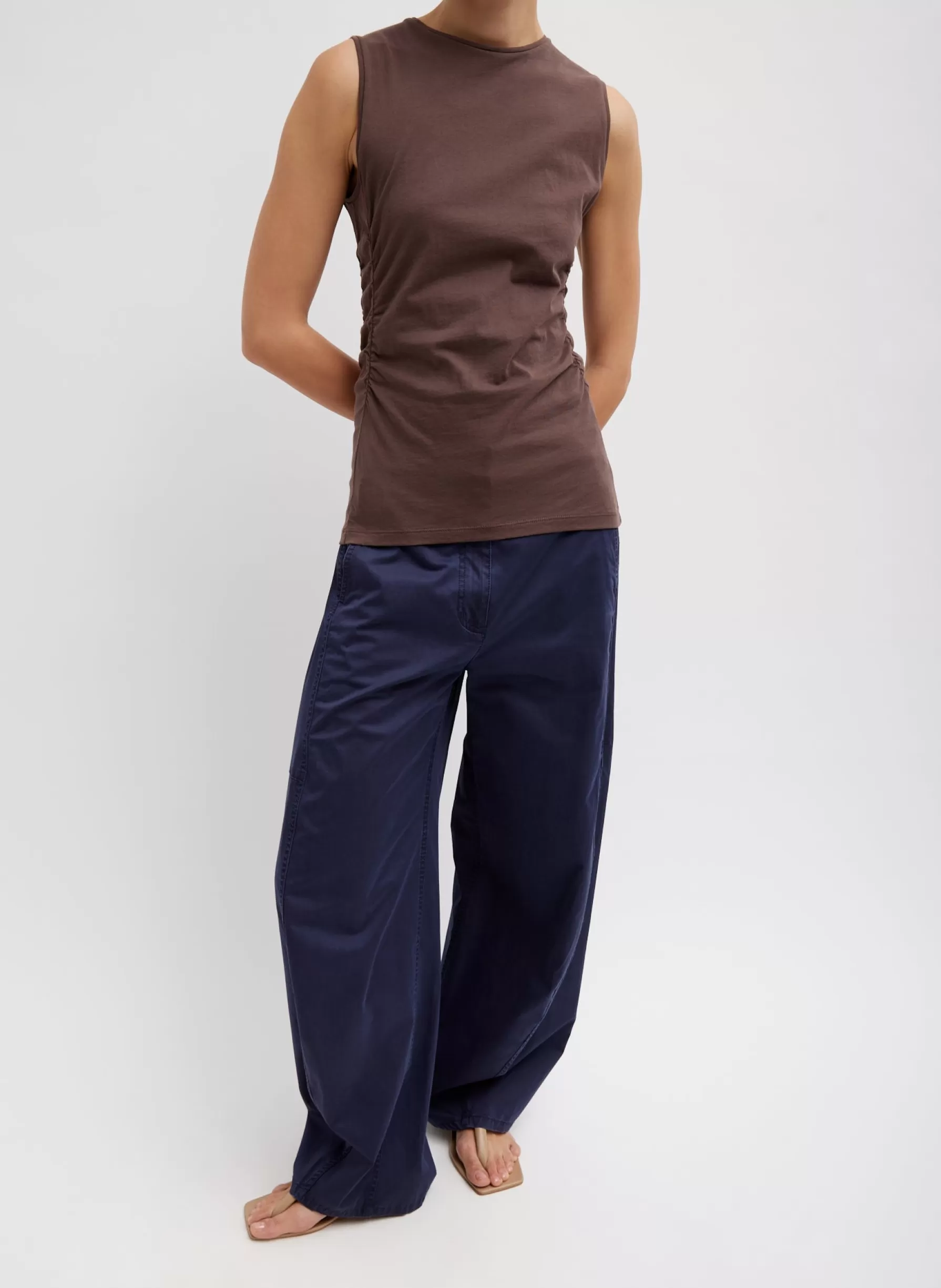 Tibi T-Shirting Shirred Crewneck Top Cacao Fashion