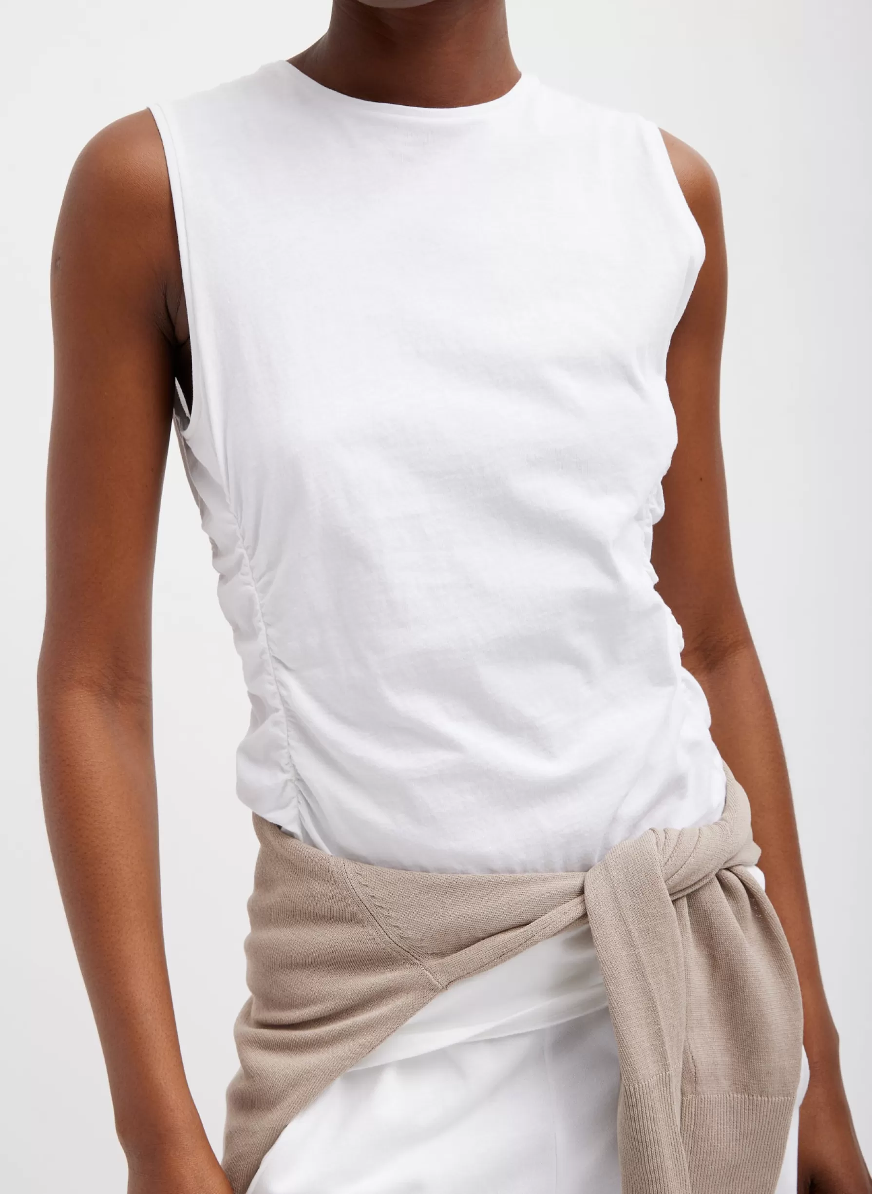 Tibi T-Shirting Shirred Crewneck Top White Flash Sale