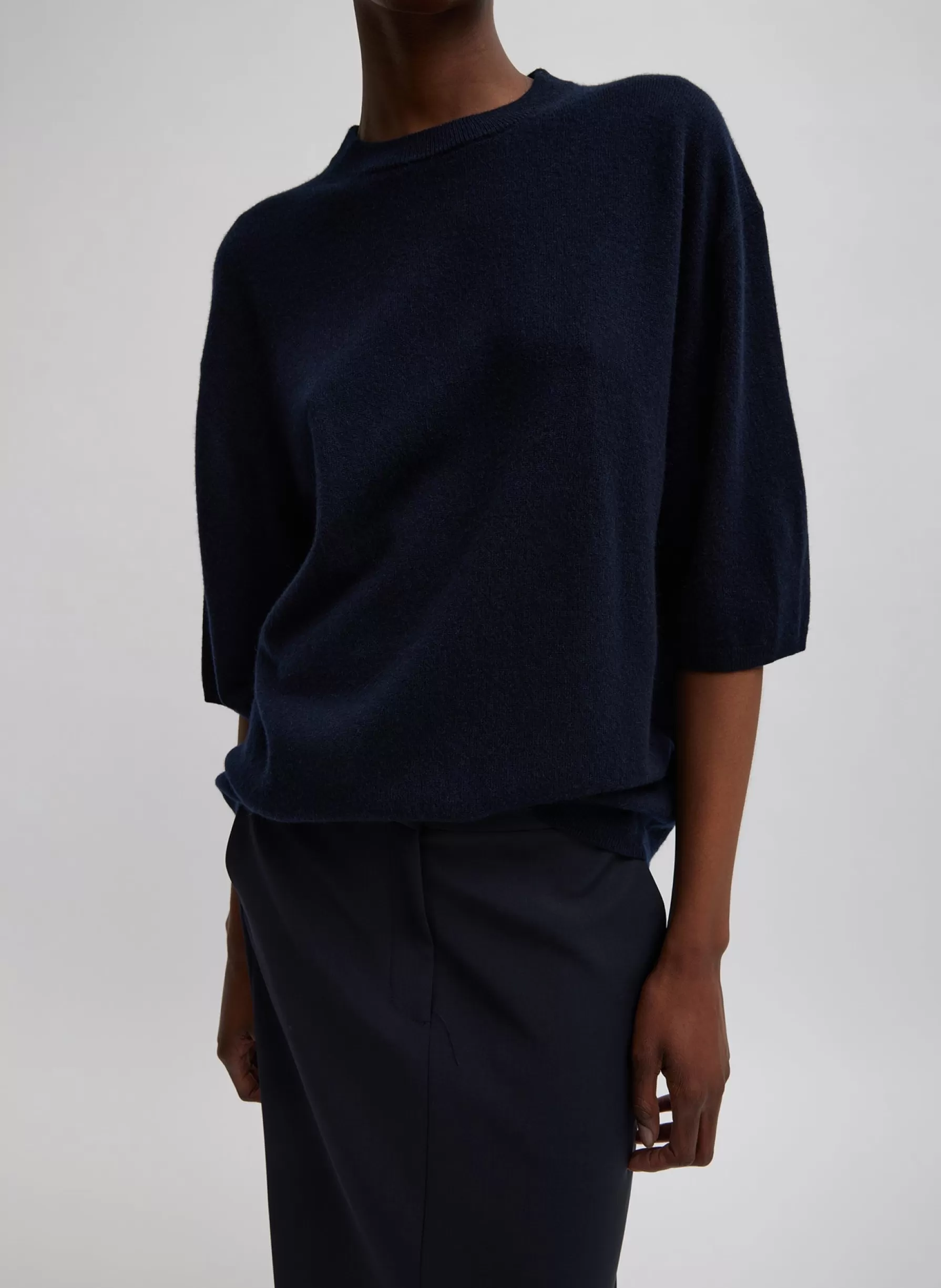 Tibi Washable Cashmere Oversized Easy T-Shirt Navy New