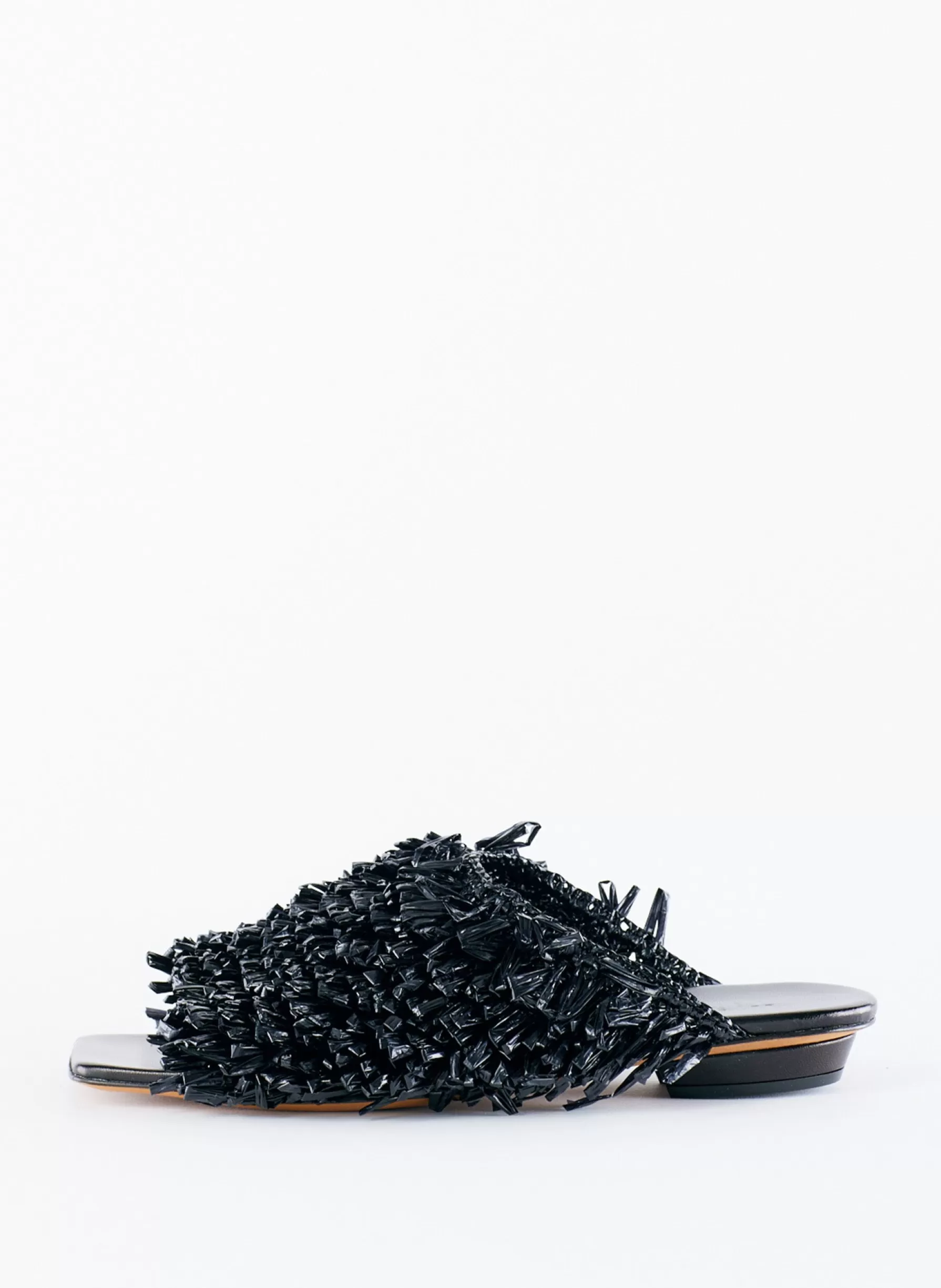 Tibi Woodward Raffia Flat Black Flash Sale